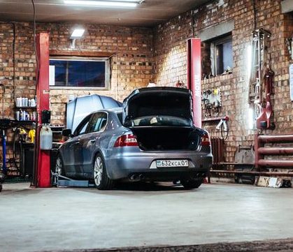 Car in garage ready for MOT